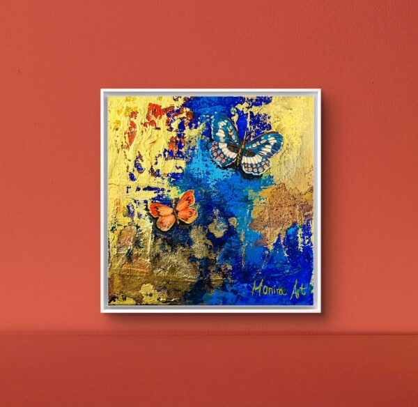 Butterfly painting of Monira Art on red wall