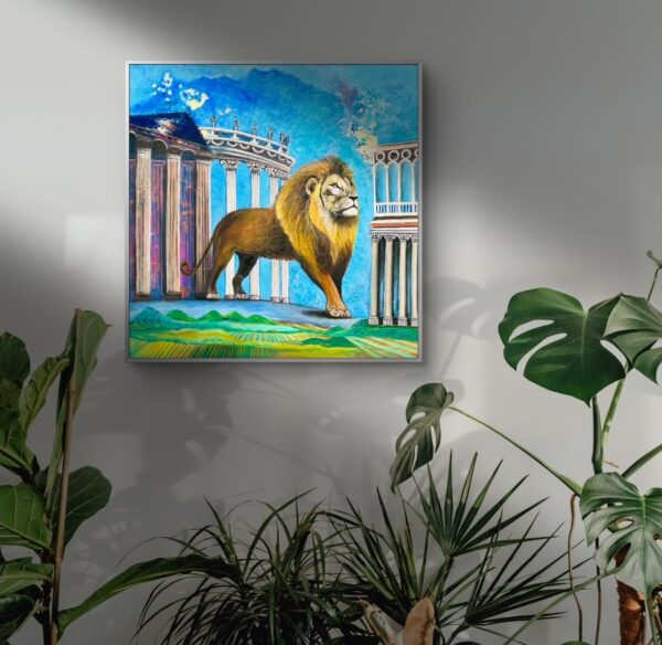 Painting of lions with plants