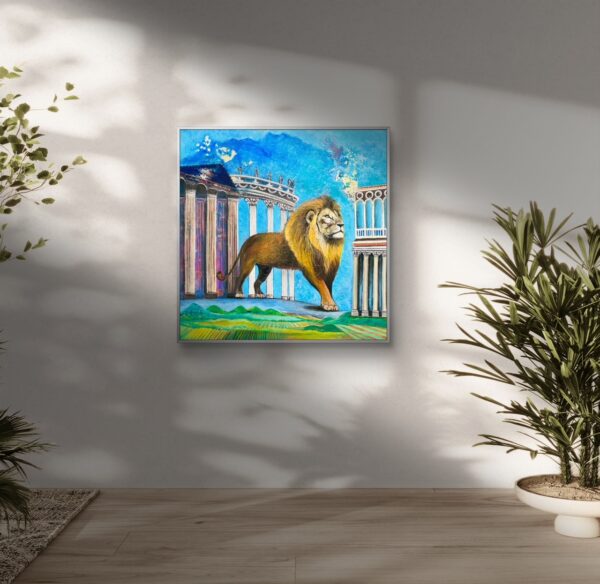 Lion painting on wall by Monira Art