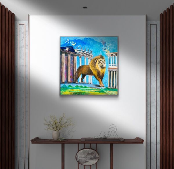 Lion painting on wall by Monira Art