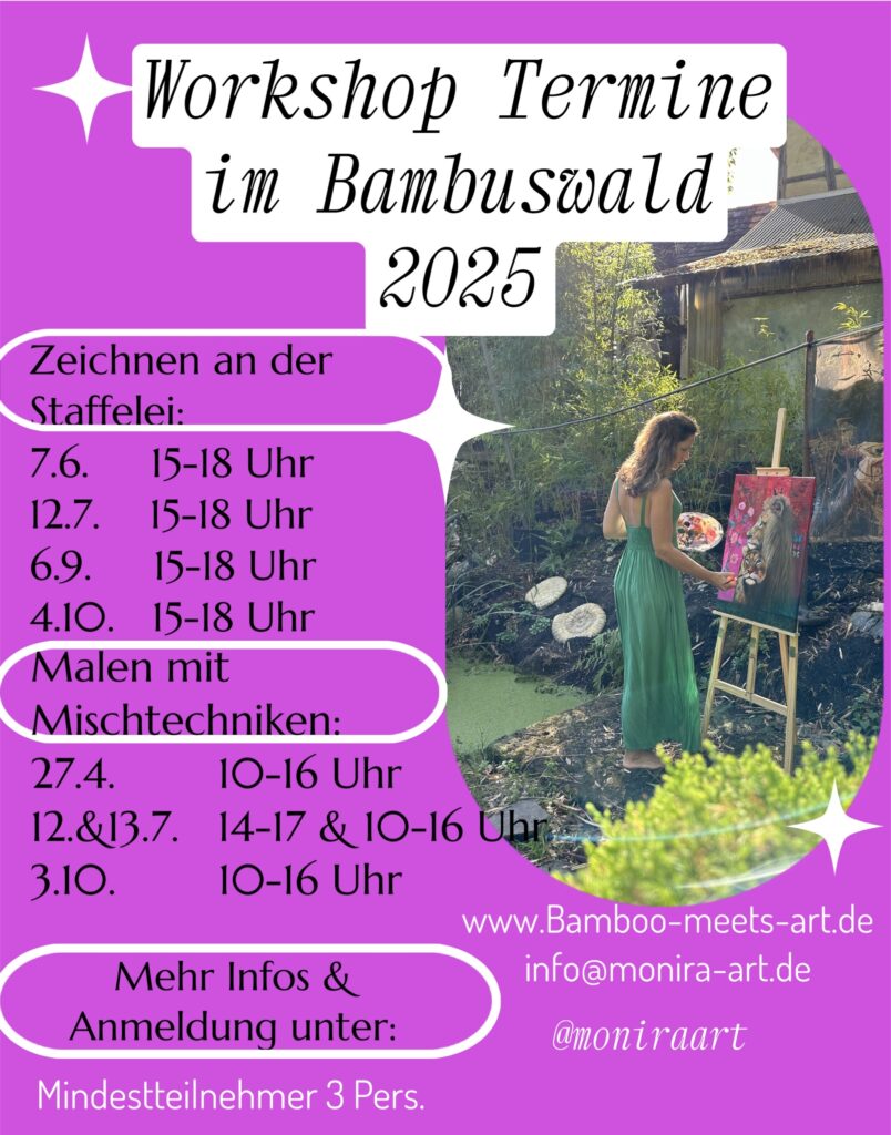 Flyer mit Workshop Terminen im Bambuswald Heiligenberg am Bodensee 2025