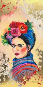 Frida Nahaufnahme vom Gesicht, gemalt von Monira Art