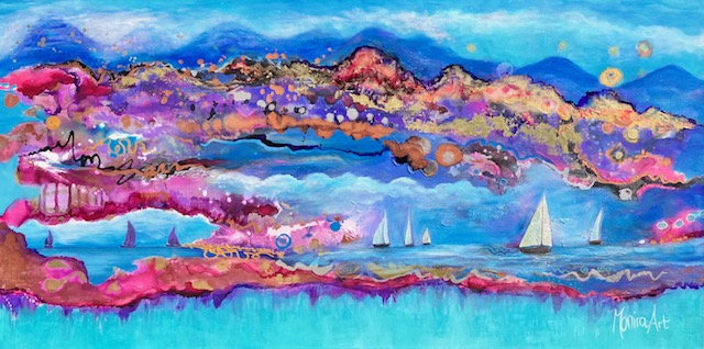 Abstraktes Gemälde von Monira Art mit Bodensee Segelbooten