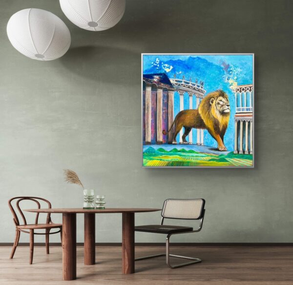 Beautiful lion painting in dining room