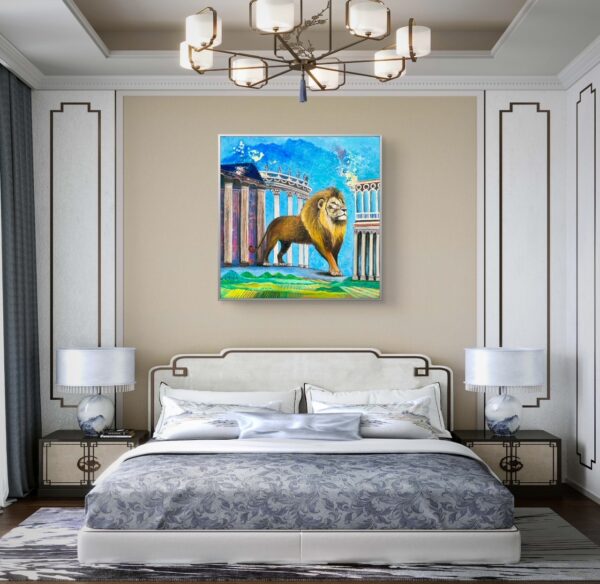 Lion painting in the bedroom